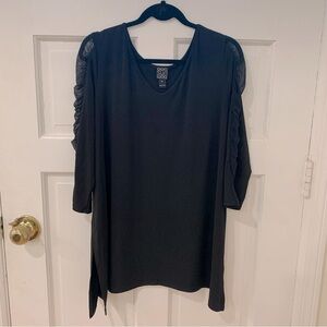 Clara Sun Woo Womens Mesh Sleeve Tunic Blouse Size Large Black 3/4 Sleeve XLarge